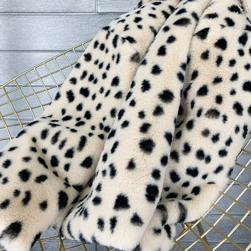 Environmental Protection Mao Mao Apricot Spotted Leopard Fur Lapel Imitation Rabbit Hair Long Sleeve Short Coat