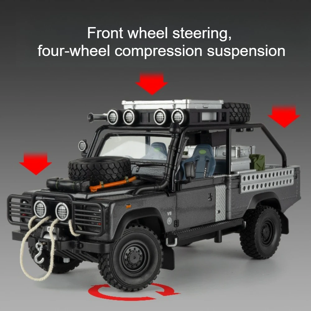1:24 Scale Land Rover Defender 110 Toy Off-road Car Models Metal Diecast Doors Opened Shock Absorption Home Ornament Vehicles - view 6