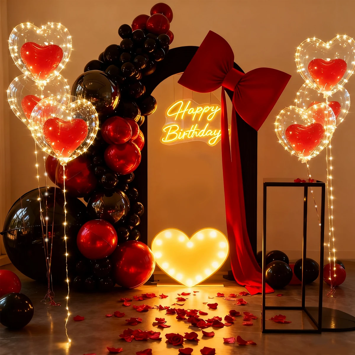 Herzförmiges transparentes Bobo-Ballon-Set mit LED-Lichterkette (ohne Batterie), Dekoration für Hochzeitsvorschläge zum Valentinstag