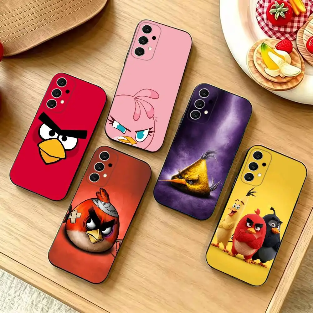 Cute Angry B-Birds Fashion Black Silicone Protective Phone Cover, Suitable for Samsung S20-S26,Ultra,Plus,FE,Lite,5G