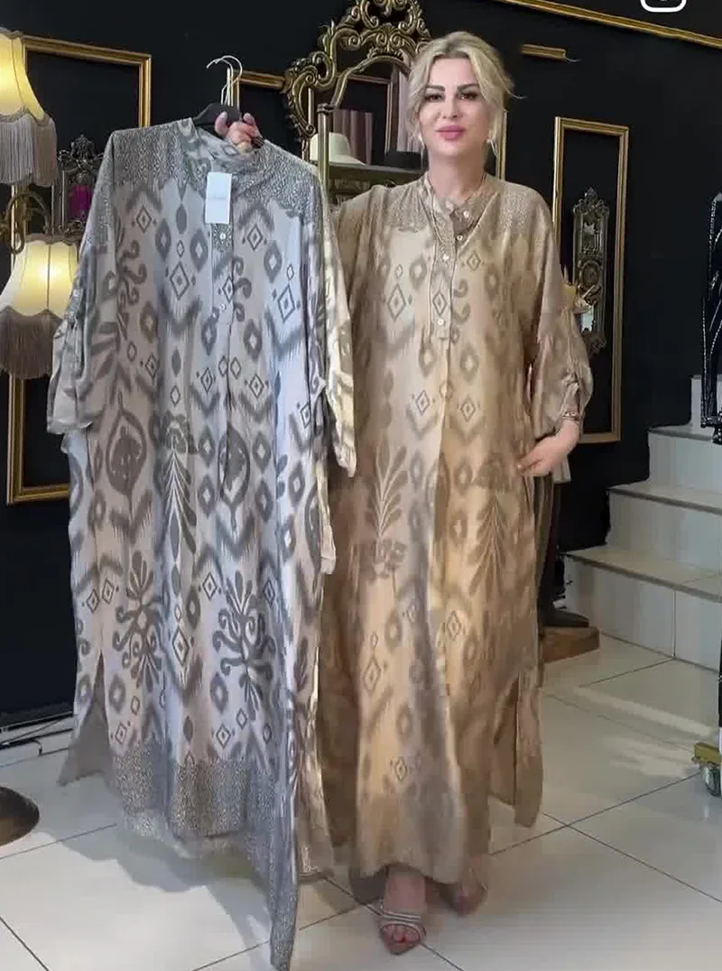 Ramadan Eid Muslimische Frauen Drucken Kleid Jalabiya Arabisch Lange Robe Abaya Dubai Saudi Vestidos Marokko Kaftan Abayas Modest Kleider