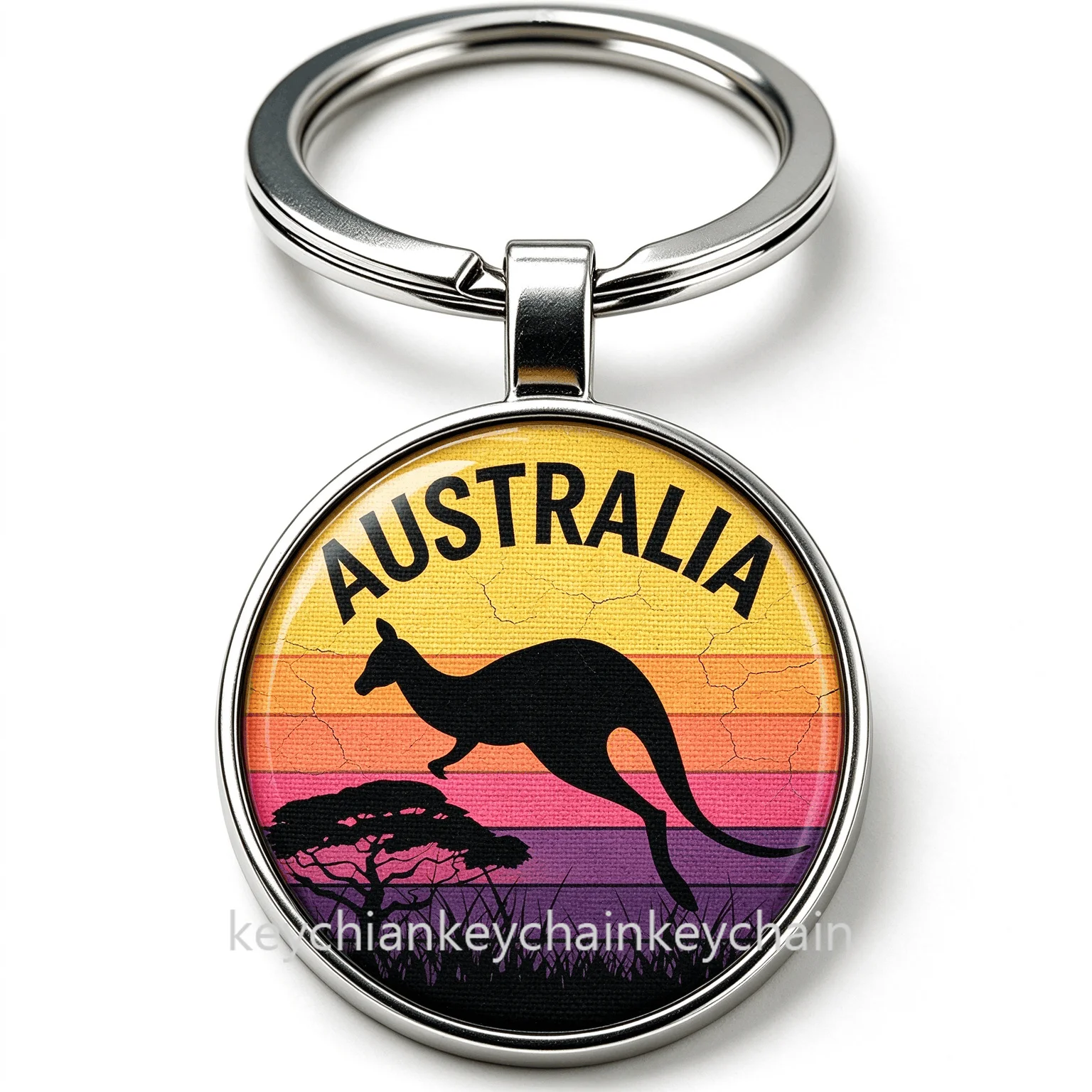 Australia Kangaroo Retro Sunset Keychain Key Ring Gift for Travel Lover Men Women