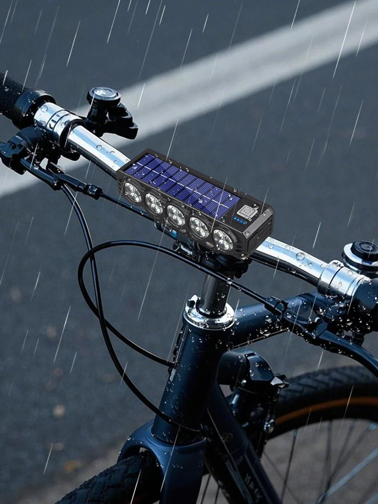 

20LED Solar Bicycle Horn Light USB Rechargeable Bicycle Headlight Power Display High Brightness Bike Flashlight for Night Riding