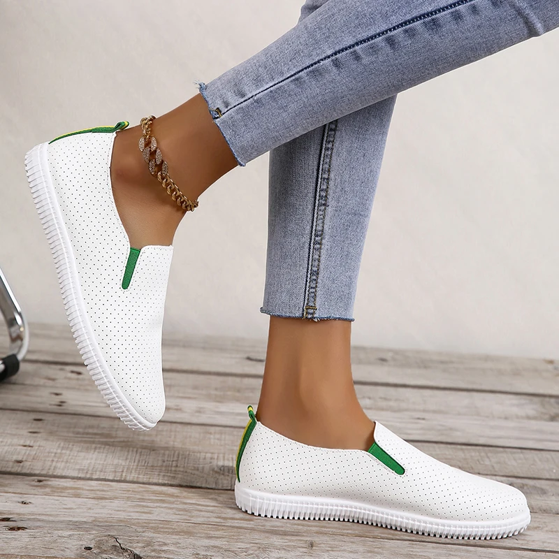 Spring Summer New Women\'s Flat Shoes White PU Leather Slip On Casual Shoes Woman Comfortable Soft Sole Loafers Shoes for Women