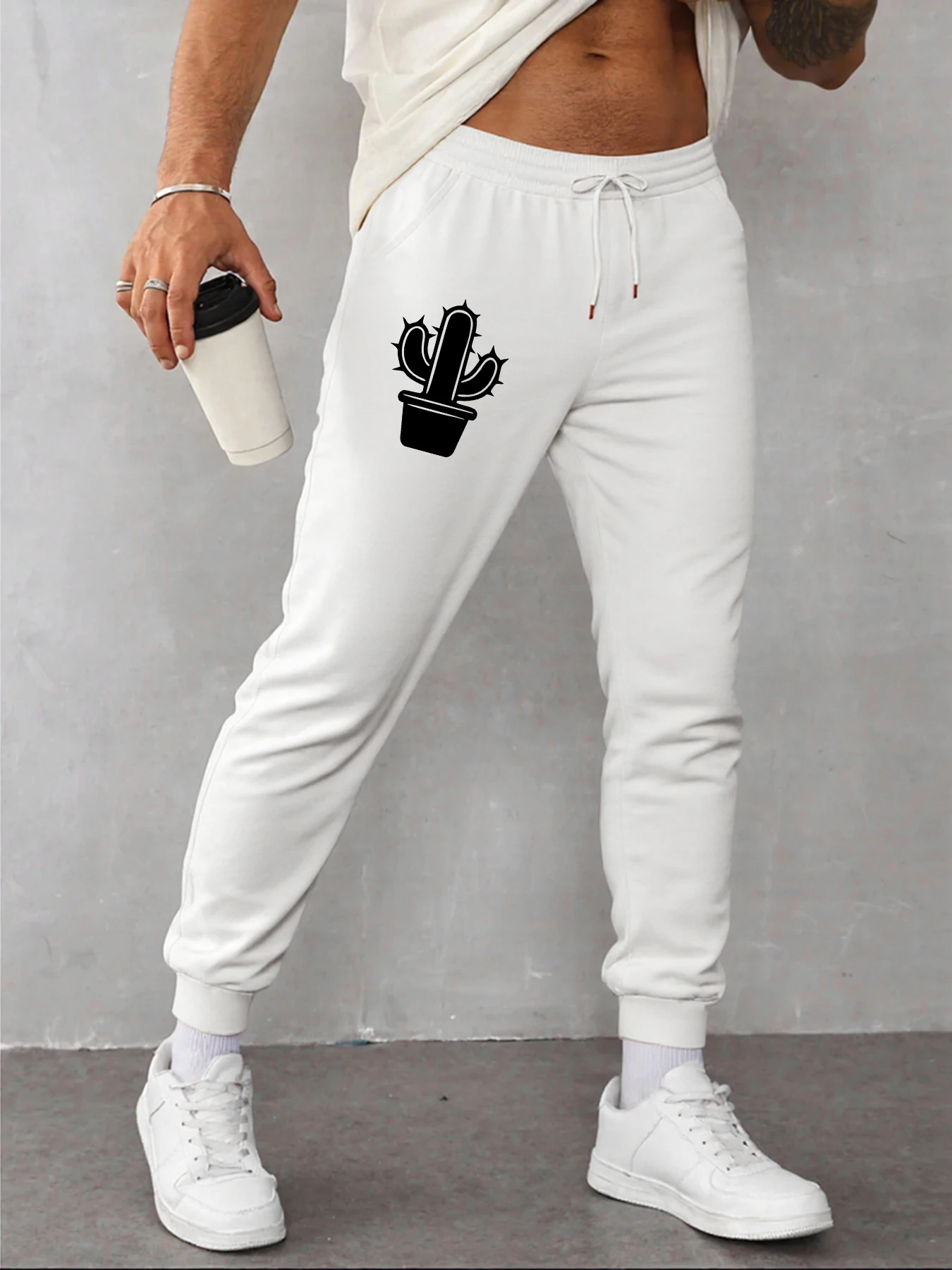 

Cactus Potted Plant Pattern Men Sweatpants Fleece Fashion Male Pant Pocket Hip Hop Trousers Multicolor Autumn Casual Pants