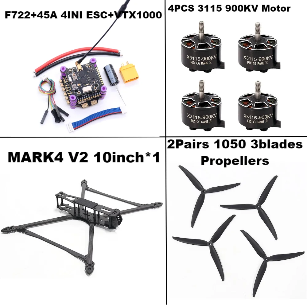 Rctosky MARK4 V2 8/9/10 بوصة F722 التحكم في الطيران 45/60A 4INI ESC رف الطائرة بدون طيار FPV ألياف الكربون PV سباق الطائرة بدون طيار كوادكوبتر حرة