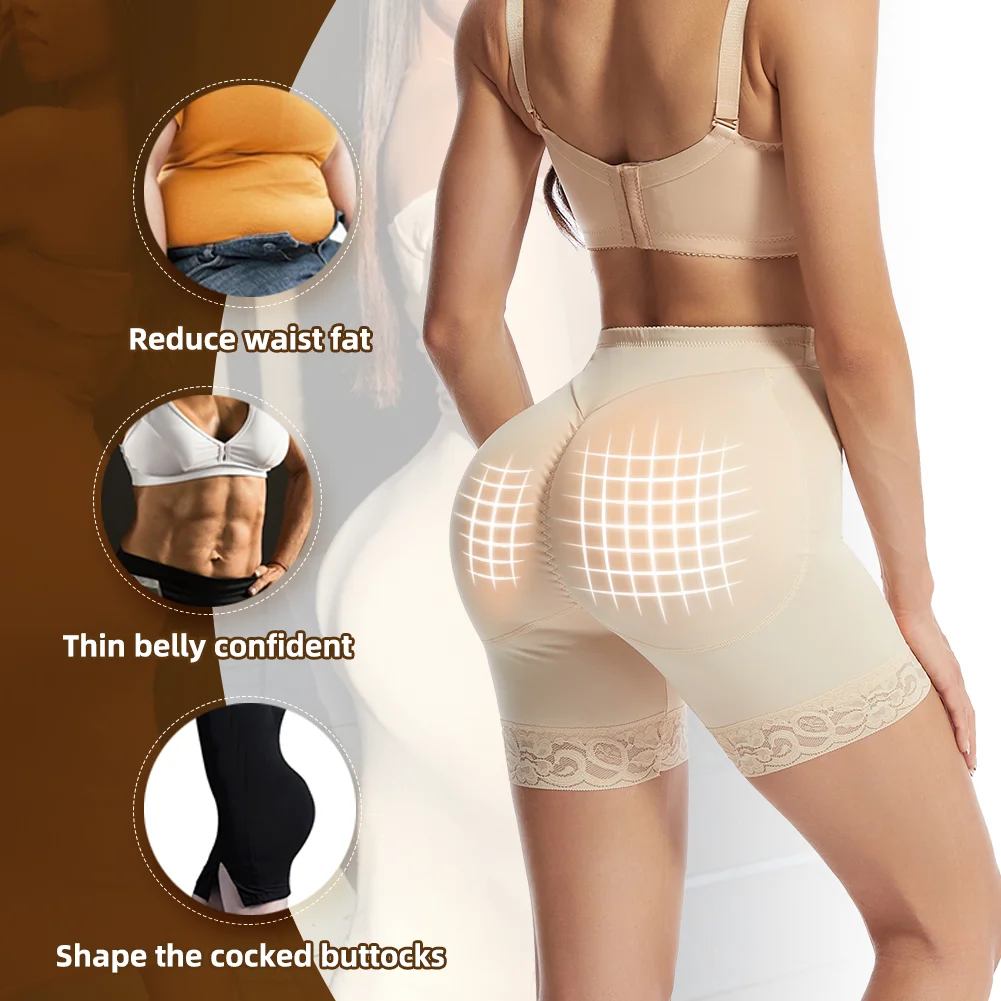 Women High Waist Trainer Shapewear Buttocks Control Panties Body Shaper Butt Lifter Padded Hip Enhancer Lace Mesh Underwear