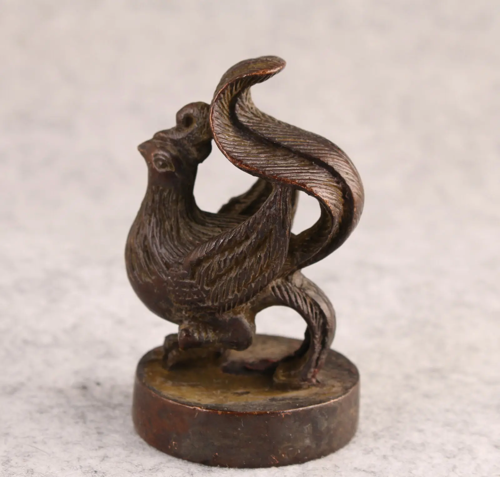 Chinese bronze phoenix statue figure seal table decoration tea pet penmanship
