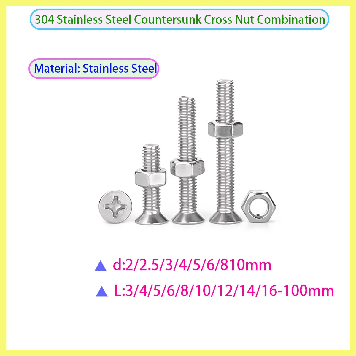 

304 Stainless Steel Cross Countersunk Two-piece Nut Set
