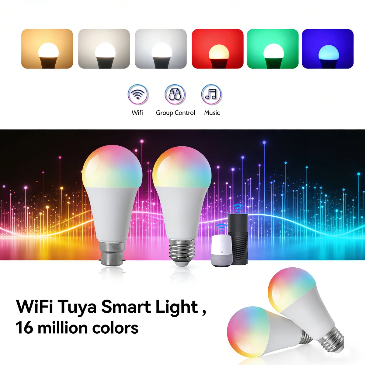 1-10 Stück 10W E27 B22 RGB Smart LED-Glühbirne Tuya WiFi Farbwechsel AC110V 220V Dimmbare Leuchte APP Alexa Google Home Alice Sprachsteuerung