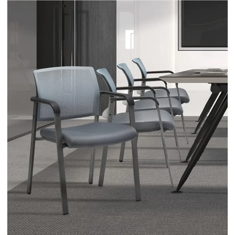 Mesh Back Stacking Arm Chairs with Upholstered Fabric Seat and Ergonomic Lumber Support for Office School Church Guest Reception