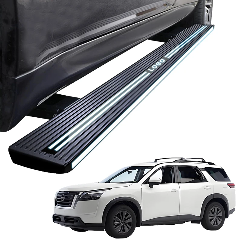 Estribo Lateral Eléctrico de Aluminio Engrosado, Silencioso y Antipinzamiento, con Doble Luz, para Nissan Pathfinder 2023+
