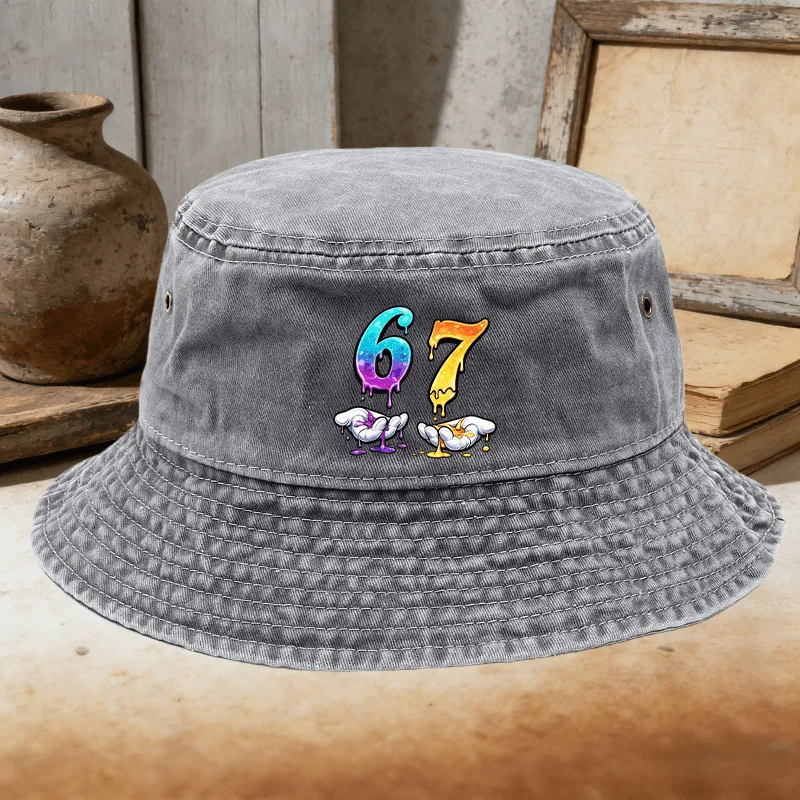 Gradient Drop Number 67 Fischerhut, vielseitiger Sonnenhut im Street-Graffiti-Stil, Camping-Kopfbedeckung, modisches Accessoire, mit