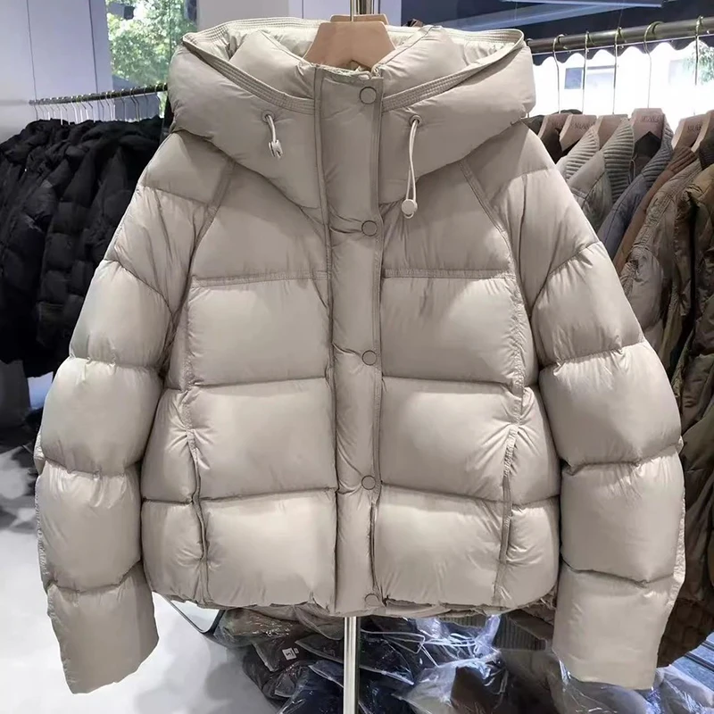 

Winter Hooded Puffy Jacket Women Korean Lightweight Warm Cotton-Padded Coat Woman Solid Color Simple Zipper Cropped Parkas Mujer
