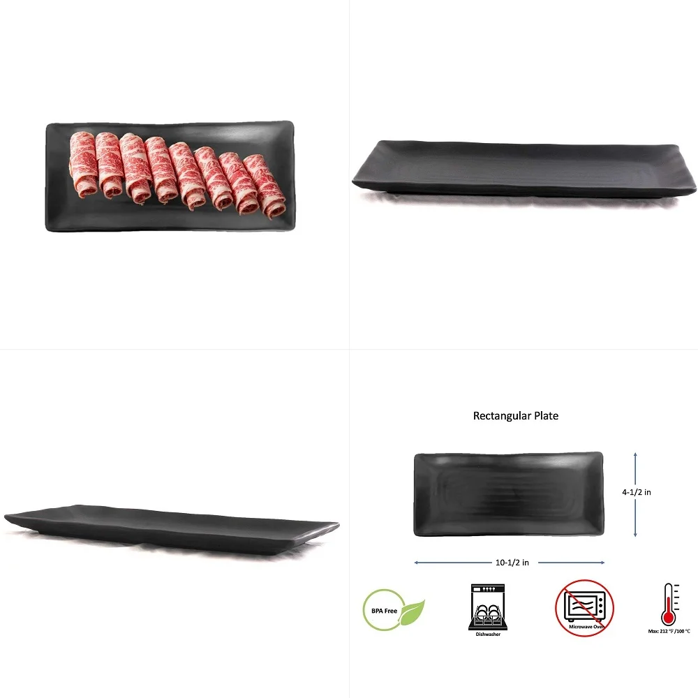 

Melamine Rectangular Plates Sushi Sashimi Salad Serving Dinner Platter Dishes, 101 2 X 41 2, Black 48, 101 2 X 41 2