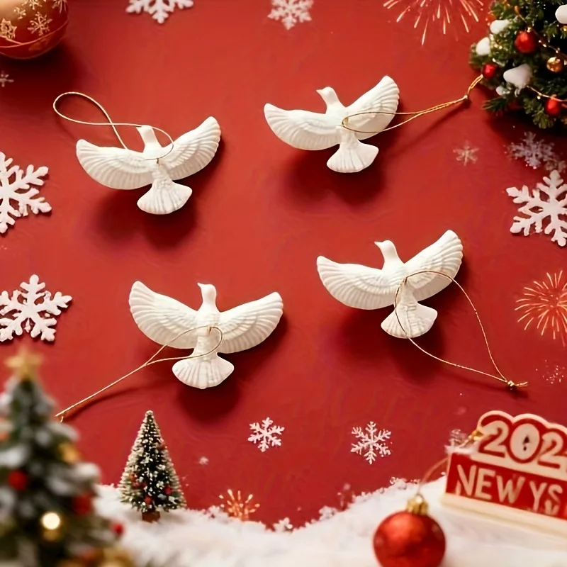 4 Stück Neujahrs-Weihnachtsschmuck, Tauben-Stil, Freundschaftstauben – allein zu Hause, Weihnachtsbaumschmuck – bestes Geschenk für jemanden
