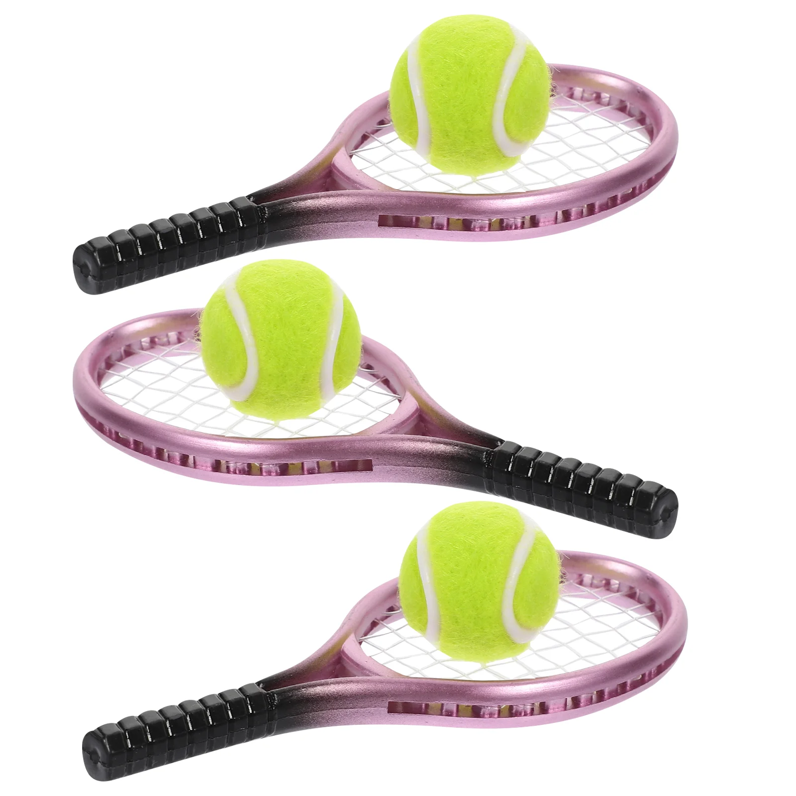 3 Sets Tennis Racket Decor Miniatures Toy House Tool for Kids Photography Props Minihouse