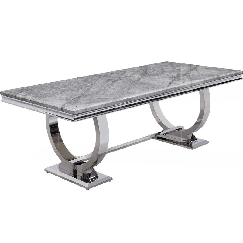

Light luxury marble dining table Home high-end restaurant High-end long table Stainless steel dining table
