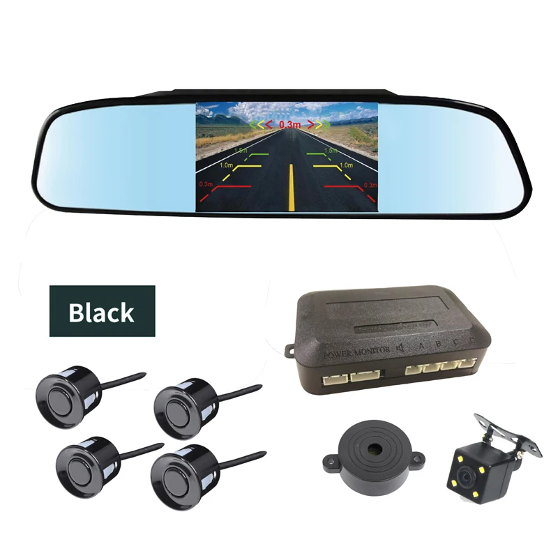 

Rearview Mirror Reverse Radar 4 Probe Car Anti-dazzling Original Backup Auto Parking Radar Monitor Detector System