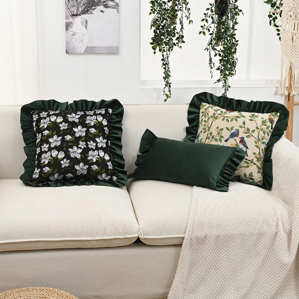 American-style pillowcase retro flower pattern cushion cover for sofa backrest lotus frills pillow cover