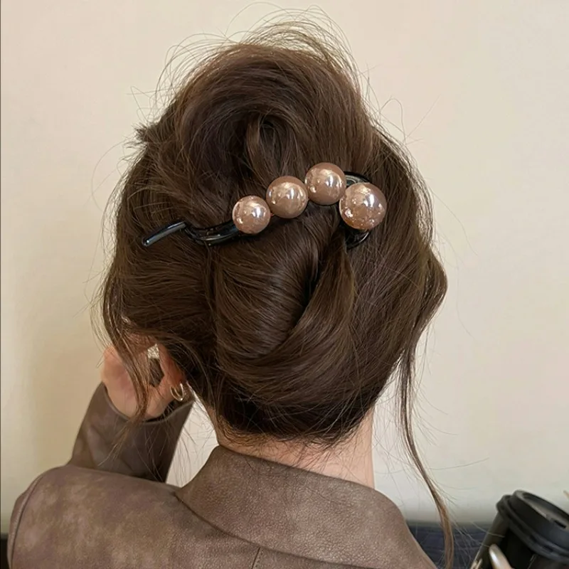 Fermaglio per capelli lisci con perle da 2 pezzi nuovi accessori per la testa delle donne di fascia alta grandi Clip a torsione con una parola temperamento a forcina copricapo elegante