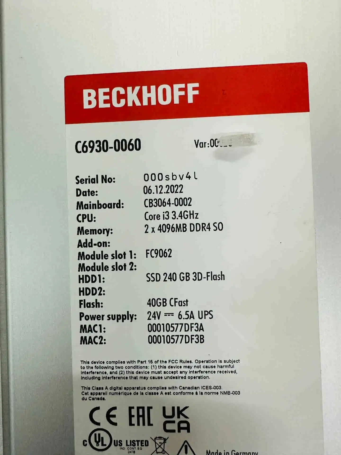 C6930-0060 Industrial Controller for Beckhoff