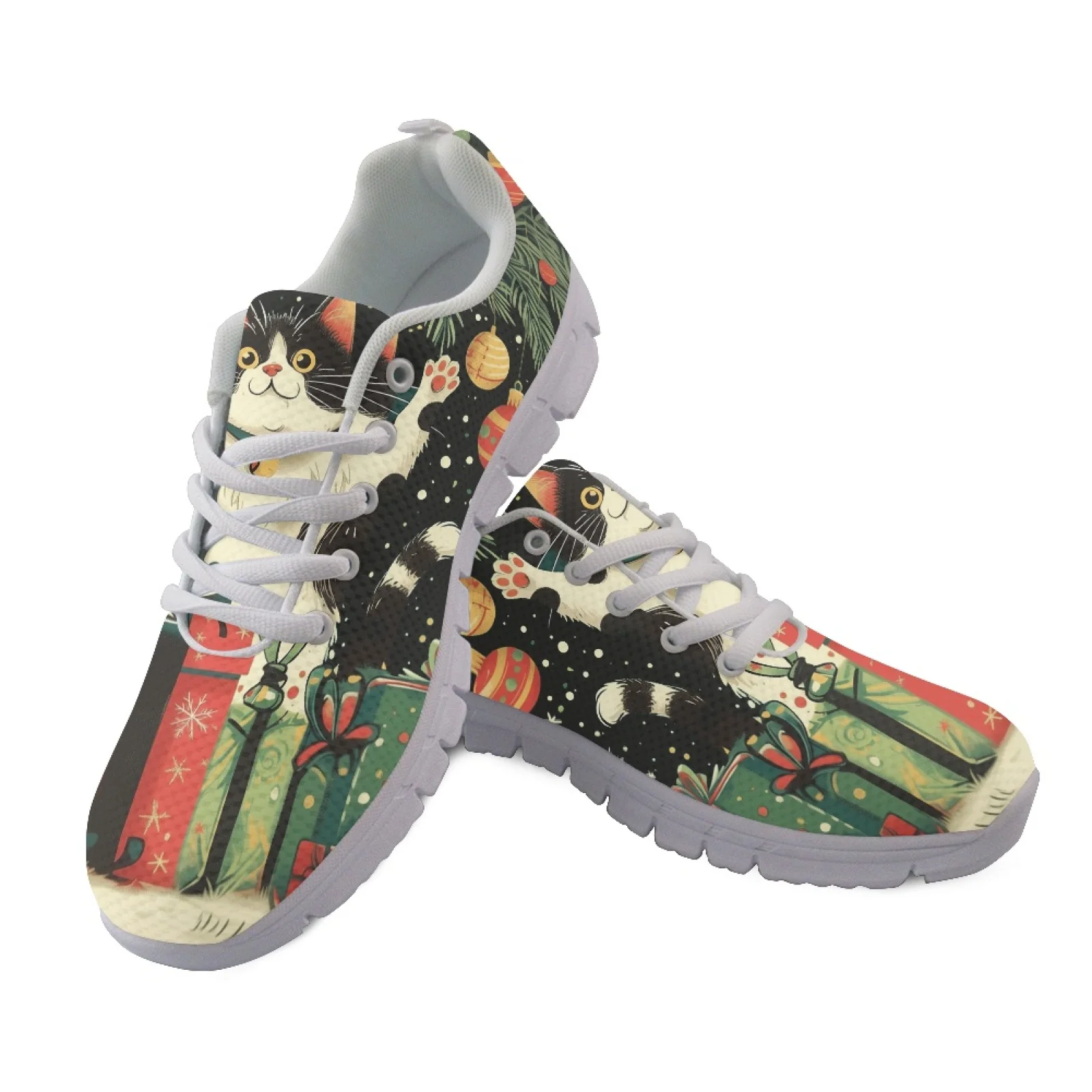 Coloranimal Cat Print Lace-up Running Shoes for Men Mesh & EVA Sole Athletic Footwear New Arrival