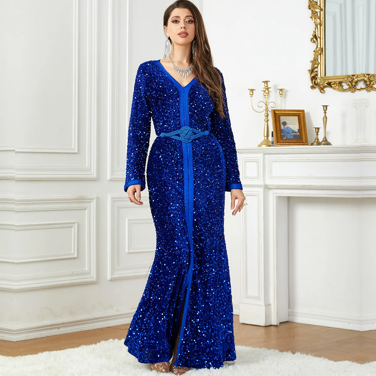 2024 New Design Islamic Clothing Arabic Sequin Dubai Gown Luxury Abaya Elegant Beaded Muslim Evening Dresses