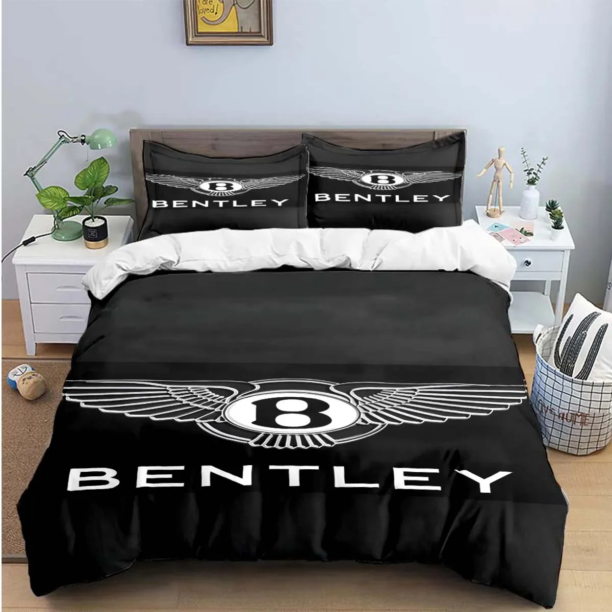 Fashion Car B-Bentley Logo Pattern Bedding Sets Bed Supplies Set Duvet Cover Comforter Set Bedding Set Luxury Birthday Gift