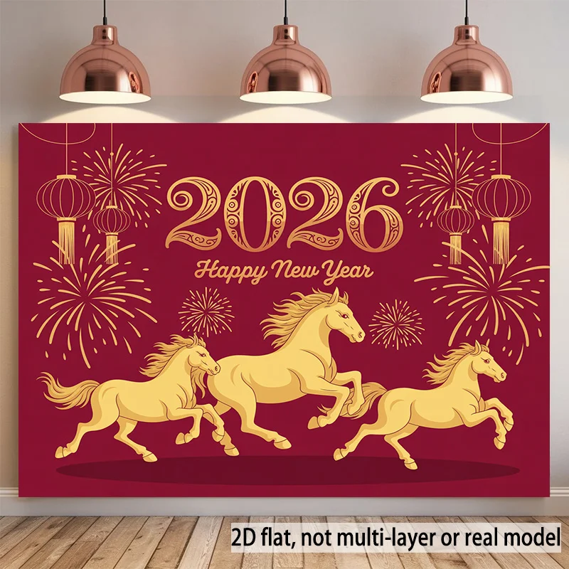 VIKAMA 2026 Year of the Horse New Year Tapestry Galloping Horse Fireworks Festival Mural Living Room Sofa Backdrop Room Decor