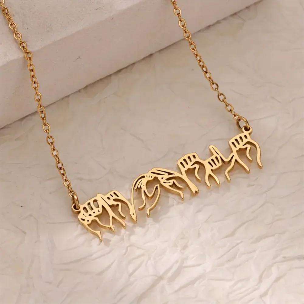 

1pc Novel Fashionable Custom Sign Language Name Necklace For Womenvalentine's Day Gold Color Stainless Steel Jewelry Trend Gifts