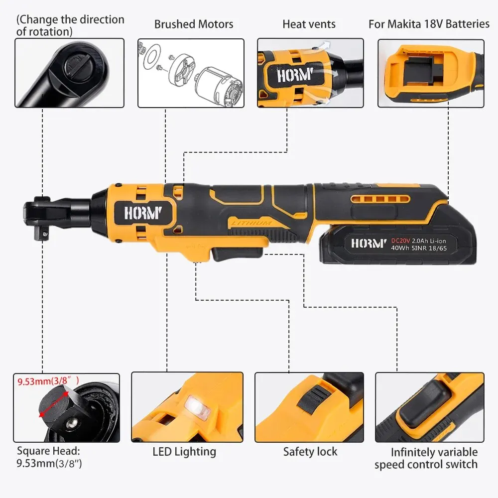 50N.M Cordless Electric Ratchet Wrench 3/8\'\' Rechargeable Screwdriver Removal Screw Nut Car Repair Tool For Makita 18V Battery