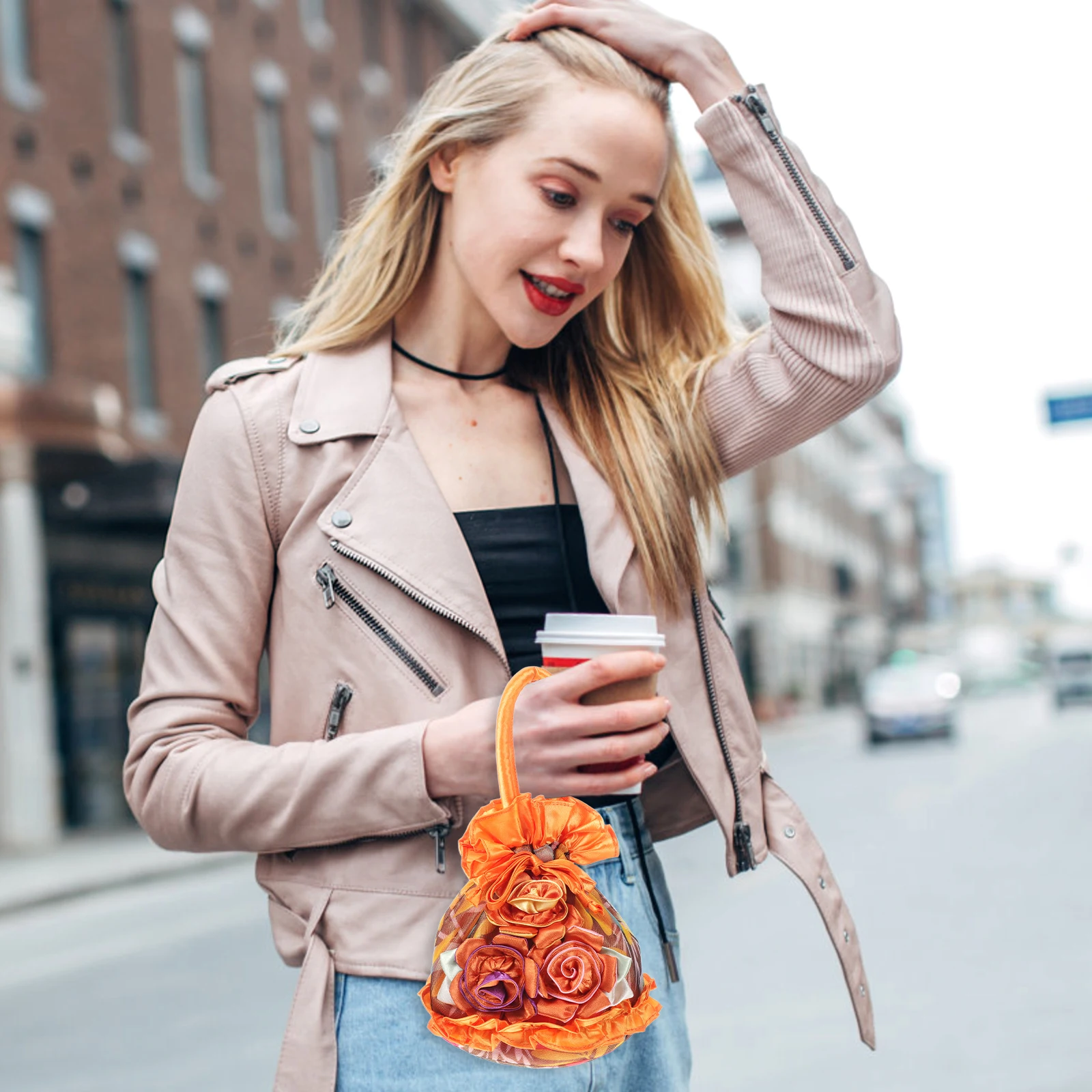 Lace Women Flower Shape Evening Clutch Tote Purse Wedding Flower Shape Evening Bag Storage Phone Wallet Gift