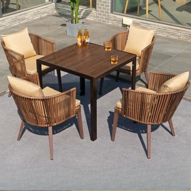 

Outdoor table and chair combination, casual rattan table and chair set, home courtyard terrace outdoor, open-air plastic wood