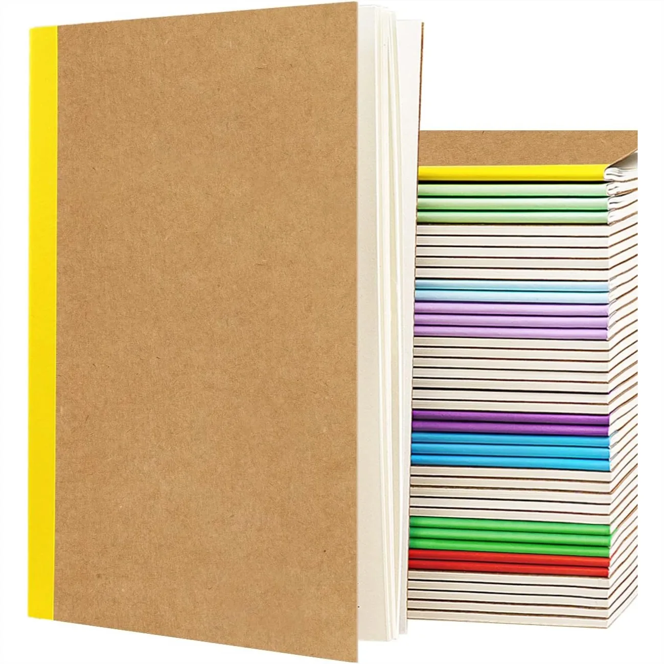 

A5 Lined Kraft Composition Notebooks Bulk 40 Pcs, College Ruled with Rainbow Spine, 60 Pages for Women Girls Students Office