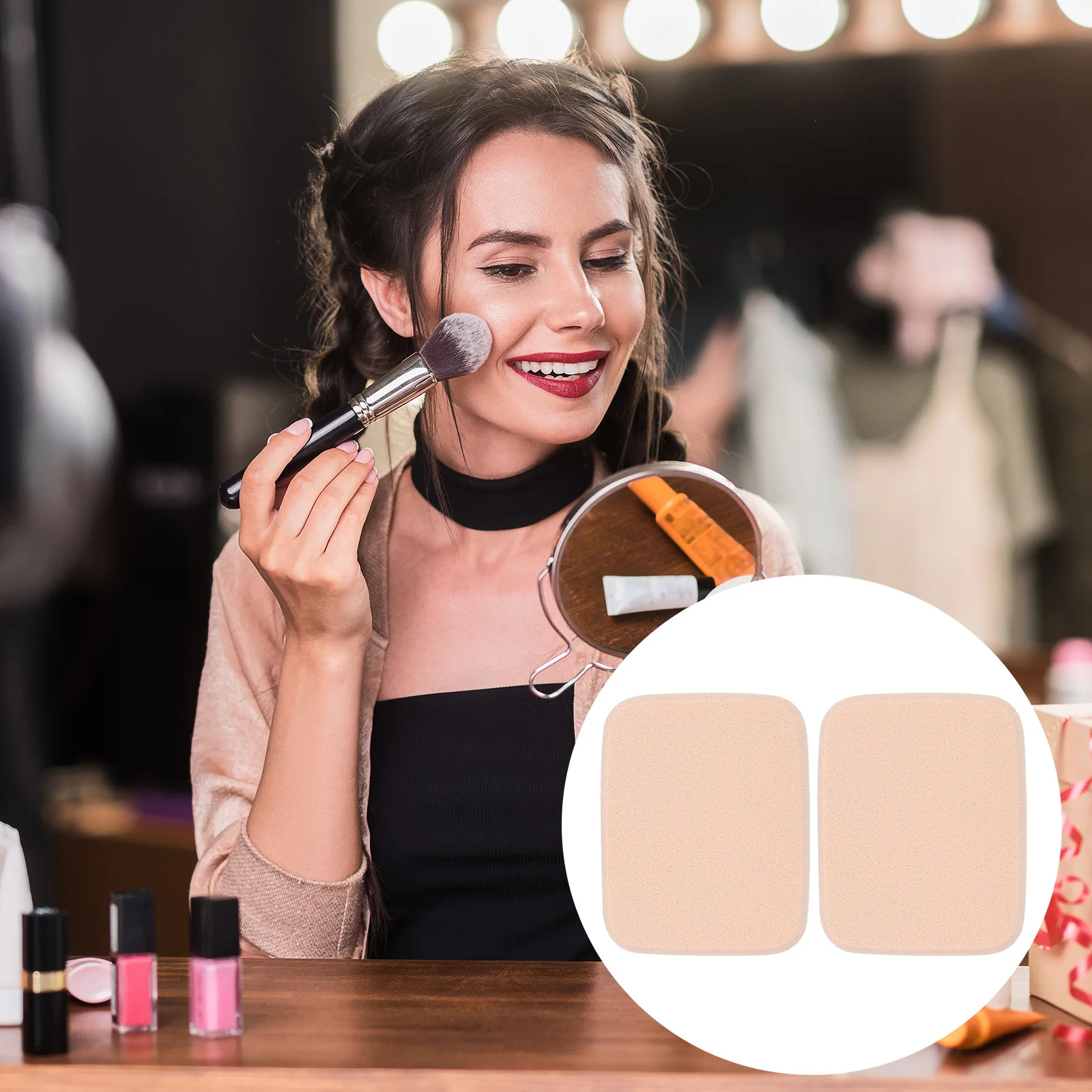 2-teiliger Make-up-Schwamm mit Puderquaste-Box, sanftes Hautpflege-Werkzeug für nahtlose Foundation-Concealer-Anwendung, ideal für Reisen nach Hause