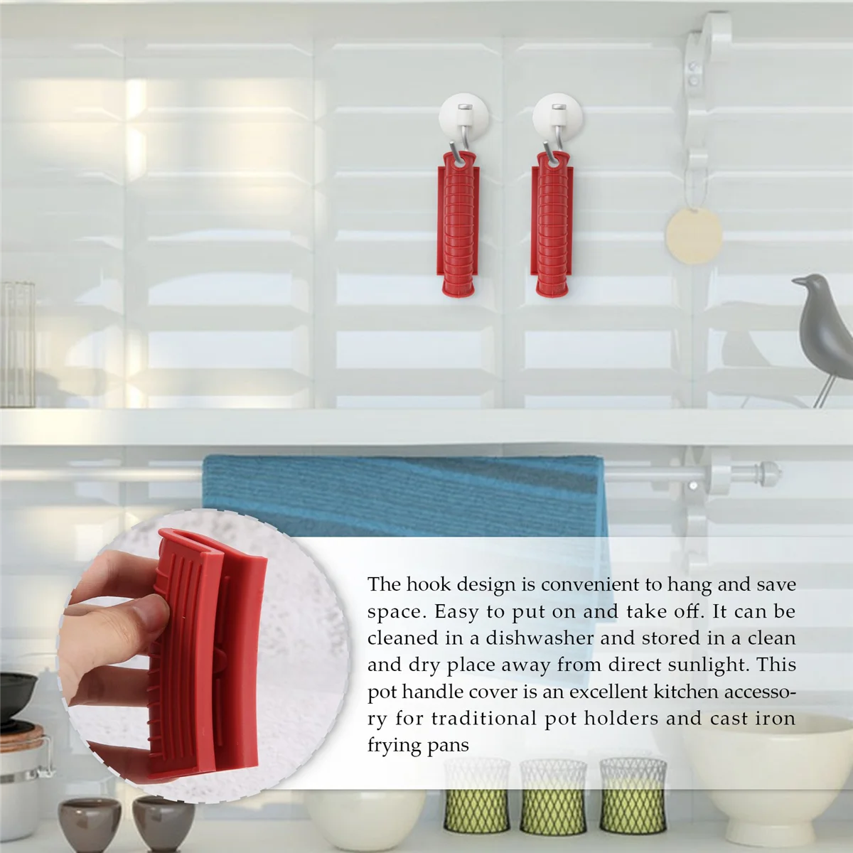 The New Thickened Silicone Pan Handle Cover Insulation Cover Pan Ear Clip Cast Iron Pan Frying Pan Wok Handle Holder,Red,2PCS