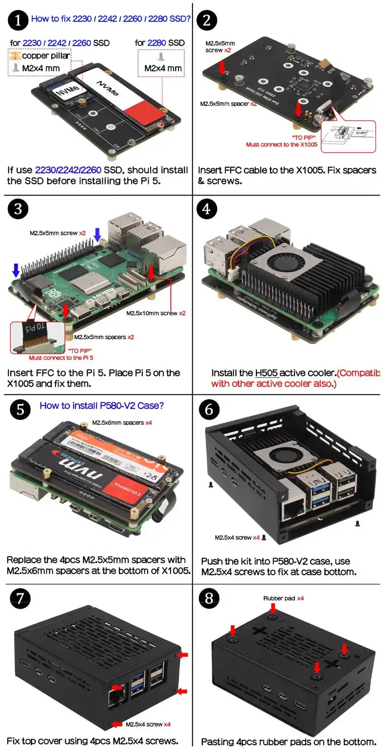 Imagem -06 - Placa de Adaptador Ssd Dupla Raspberry pi X1005 Pcie para M.2 Nvme Chapé 2230 2242 2260 2280