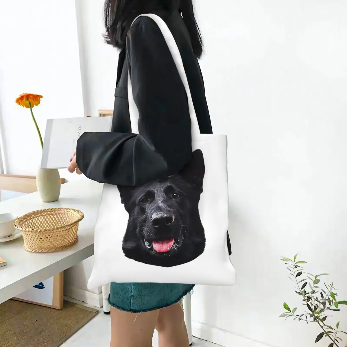 Black German Shepherd Dog - Stunning Shopping Bags Canvas The Tote Bag Reusable for Women Shoulder Tote Travel Handbag