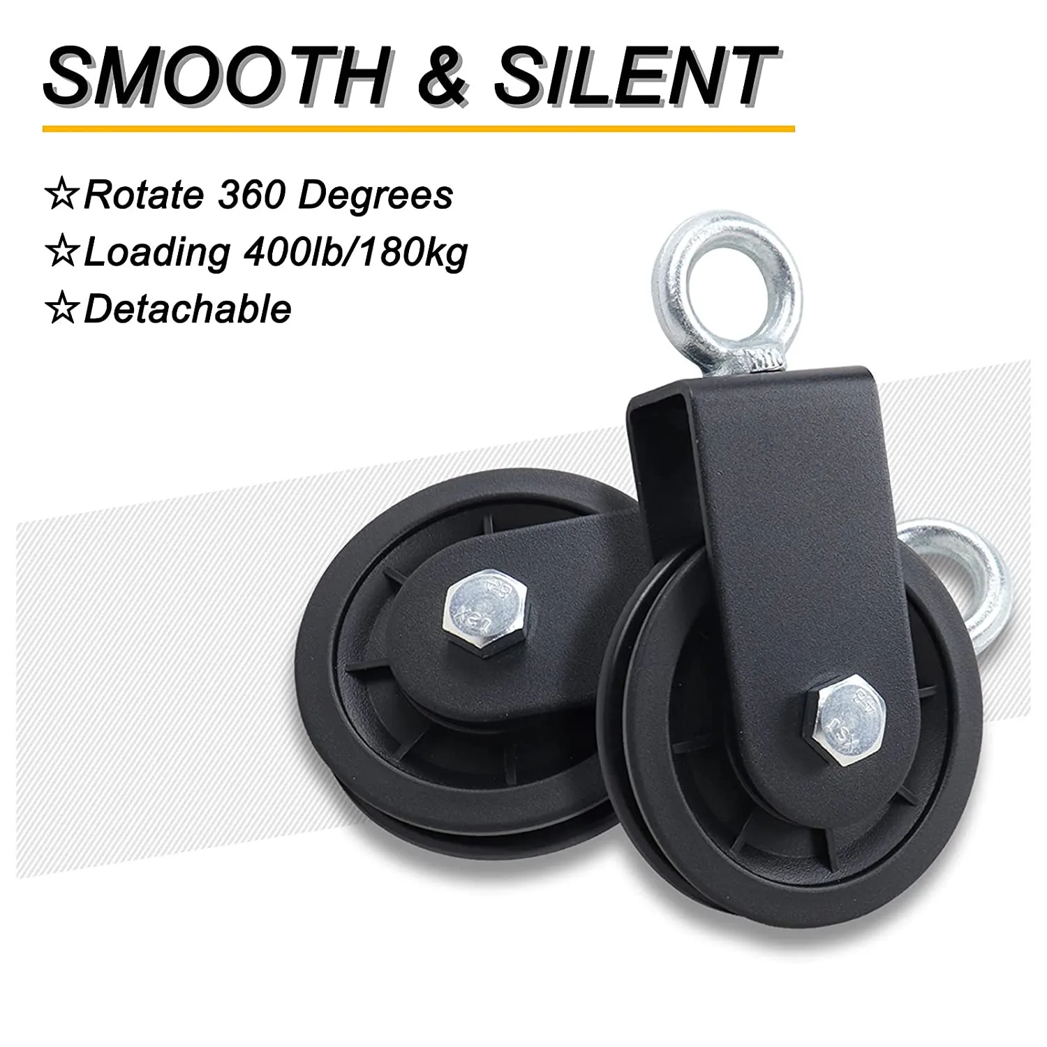 360 Degree Rotation Silent Nylon Gym Cable Pulley with Hanging Straps and Carabiner LAT Pulley System DIY Attachment Accessories