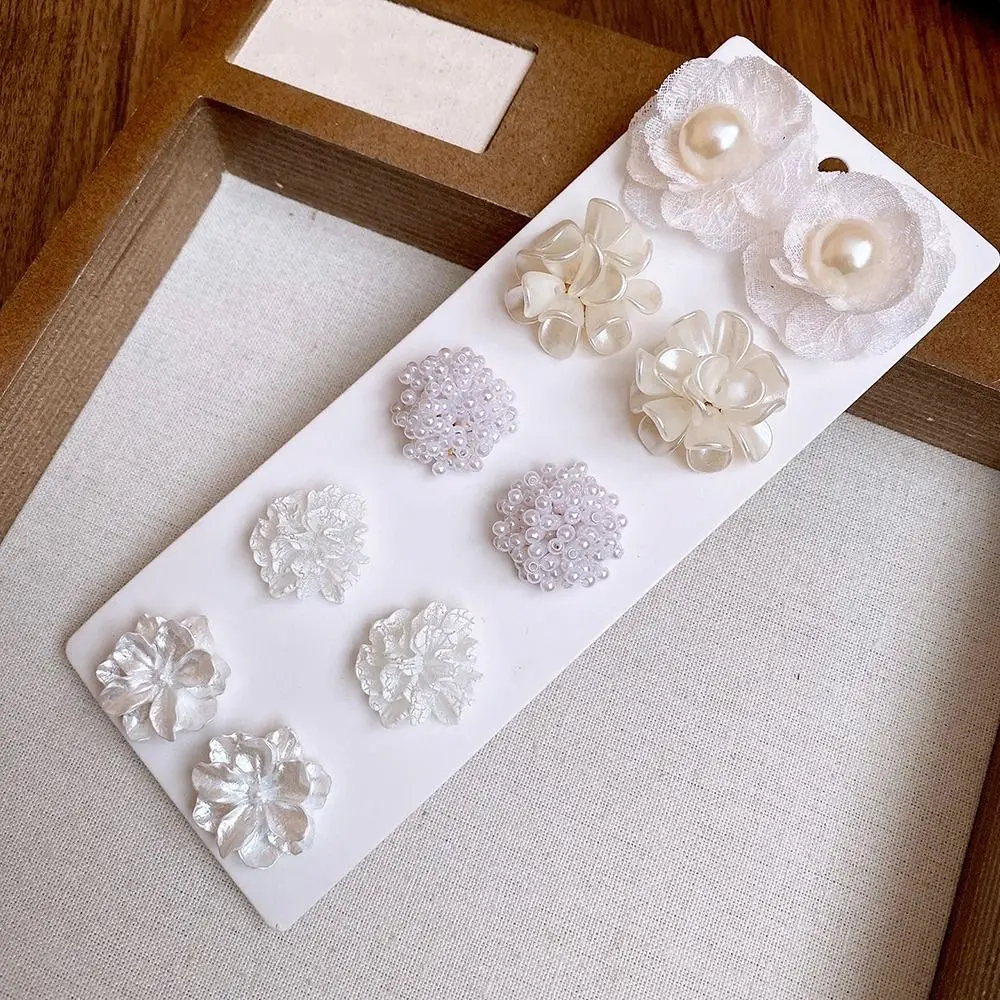 10pcs/Set White Flower Artificial Pearls Earrings Luxury Irregular Flower Stud Earrings High-end Lightweight Camellia Earrings