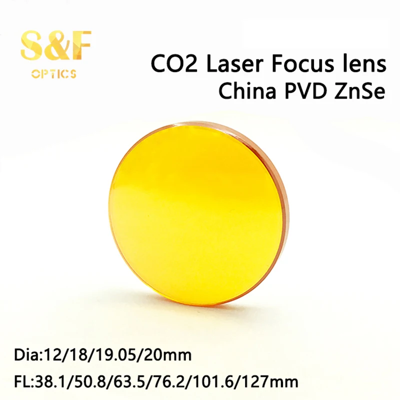 S&F China PVD ZnSe D12 18 19.05 20mm FL 38.1 50.8 63.5 101.6 127 190 Plano Convex CO2 Laser Focus Lens for Laser Cutting Machine