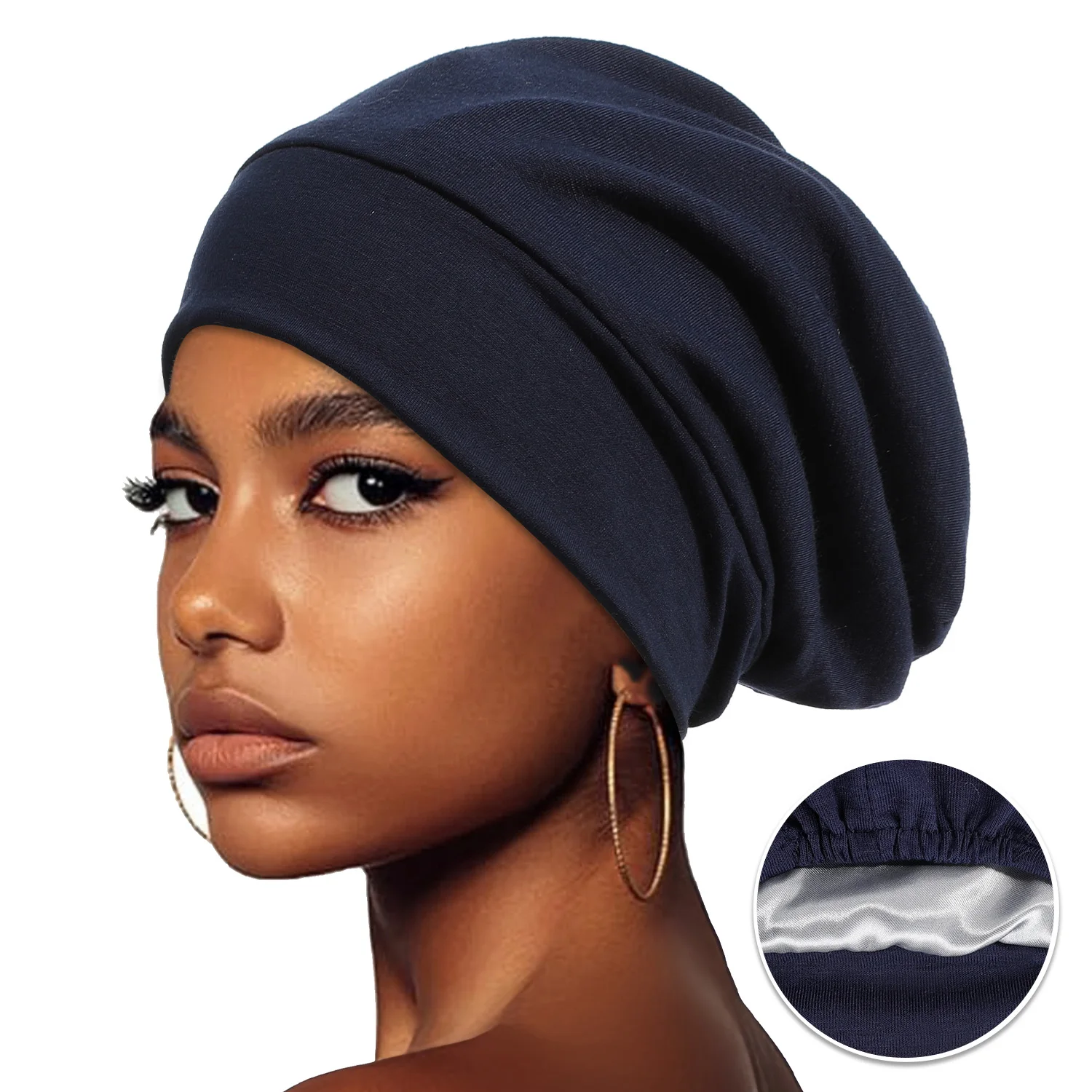 Women Soft Satin Lining Muslim Turban Hat Sleep Cap Cancer Chemo Hat Beanie Headwrap Hair Loss Bonnet Arab India Caps