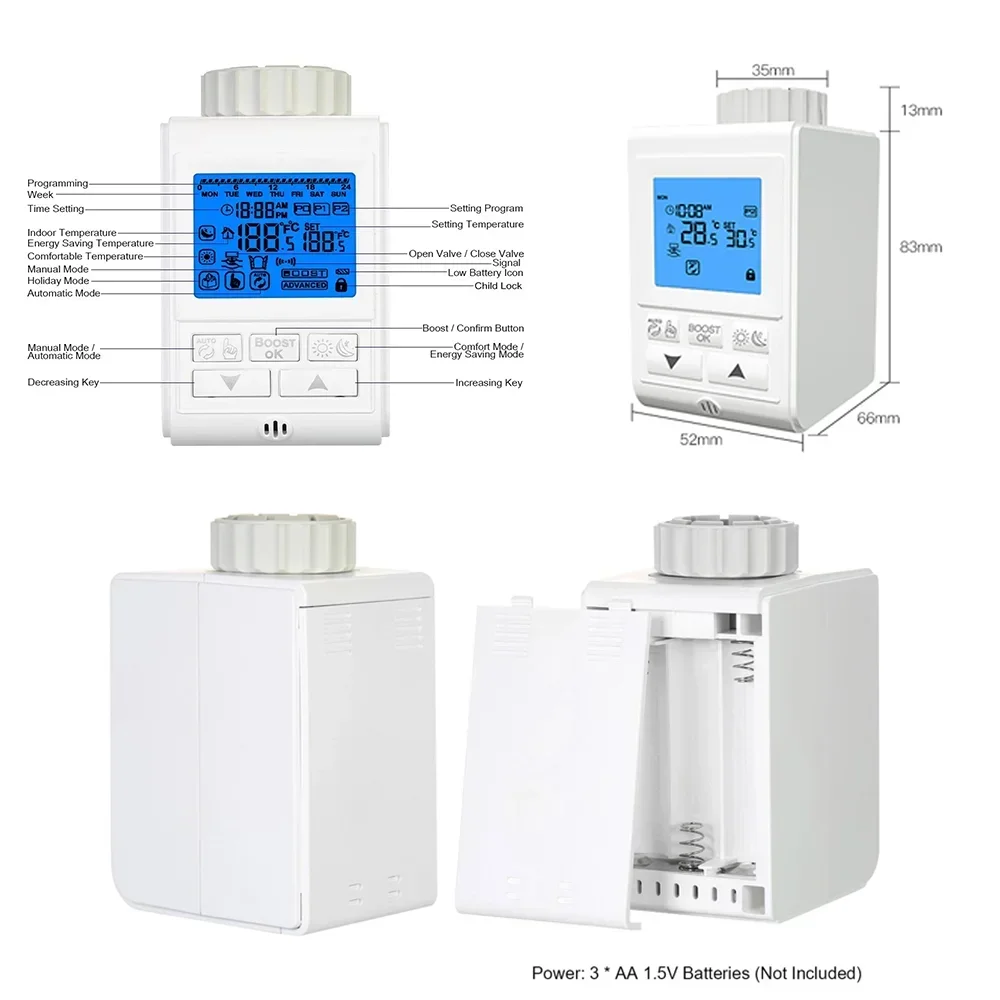 ZigBee3.0 Radiator Actuator Thermostat Programmable Thermostatic Radiator Valve Heater Temperature Voice Control Alexa