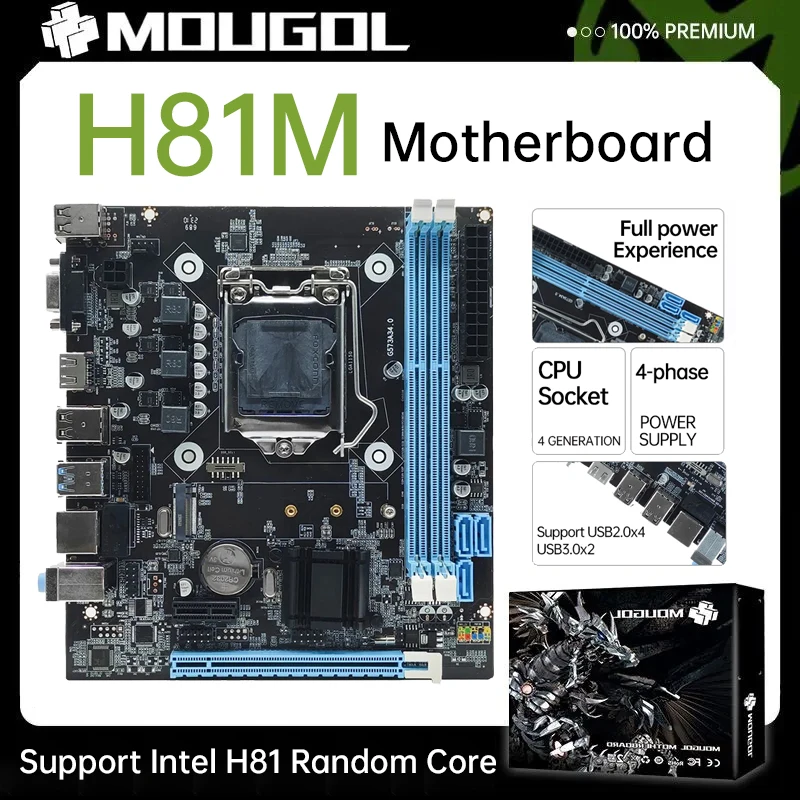 

MOUGOL H81M Motherboard LGA 1150 DDR3 RAM Motherboard Support Base Pentium Celero Core i3 i5 i7 4th processor SATA3.0 USB3.0