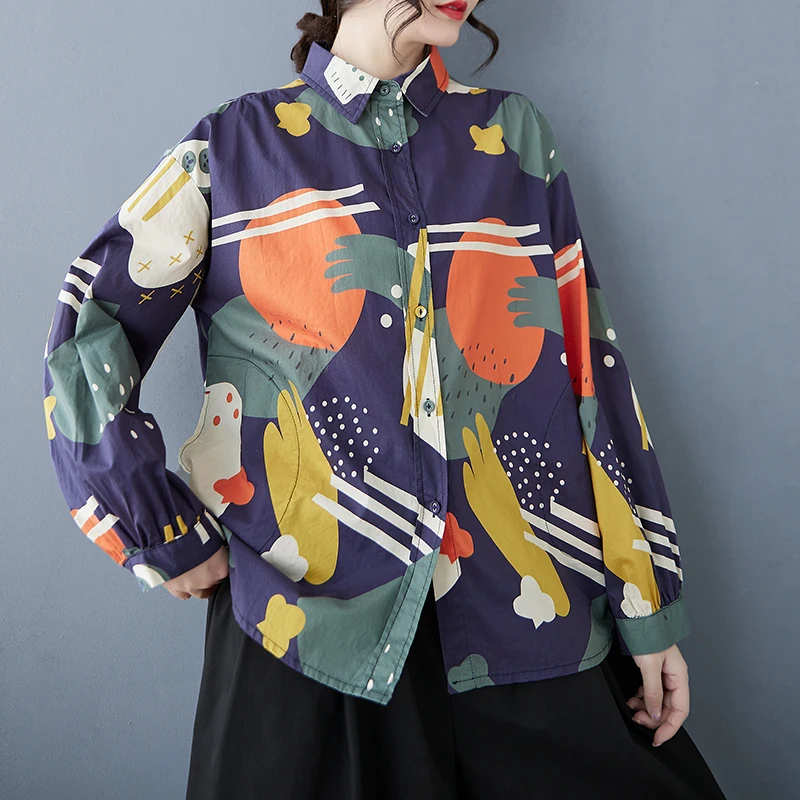 Casual Cotone sciolto irt Primavera Autunno Stampa di cartoni animati Sistema forestale Faionable Versatile giapponese Sle Top Faion da donna