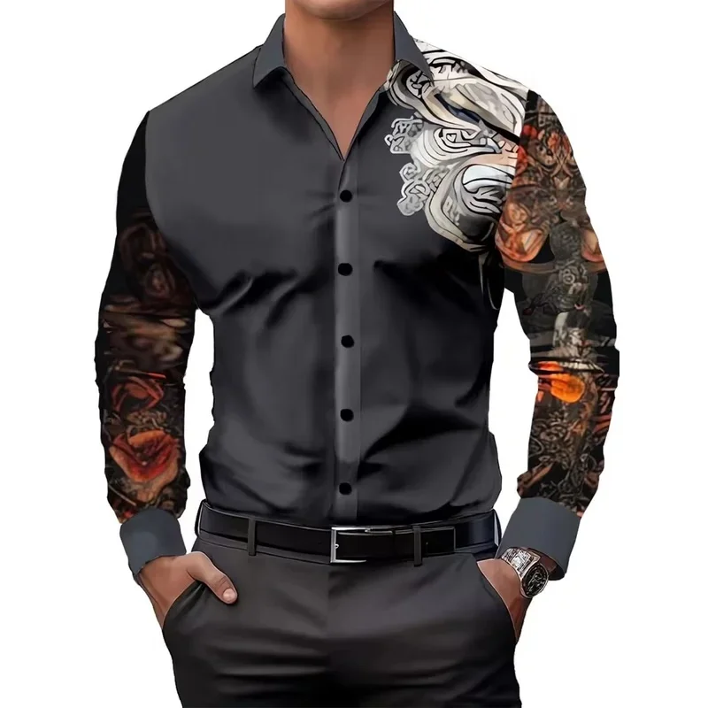 New Men's 3D Texture Animal Printed Casual Shirt Long Sleeve Tiger Pattern Luxury Fashion Long Sleeve Top