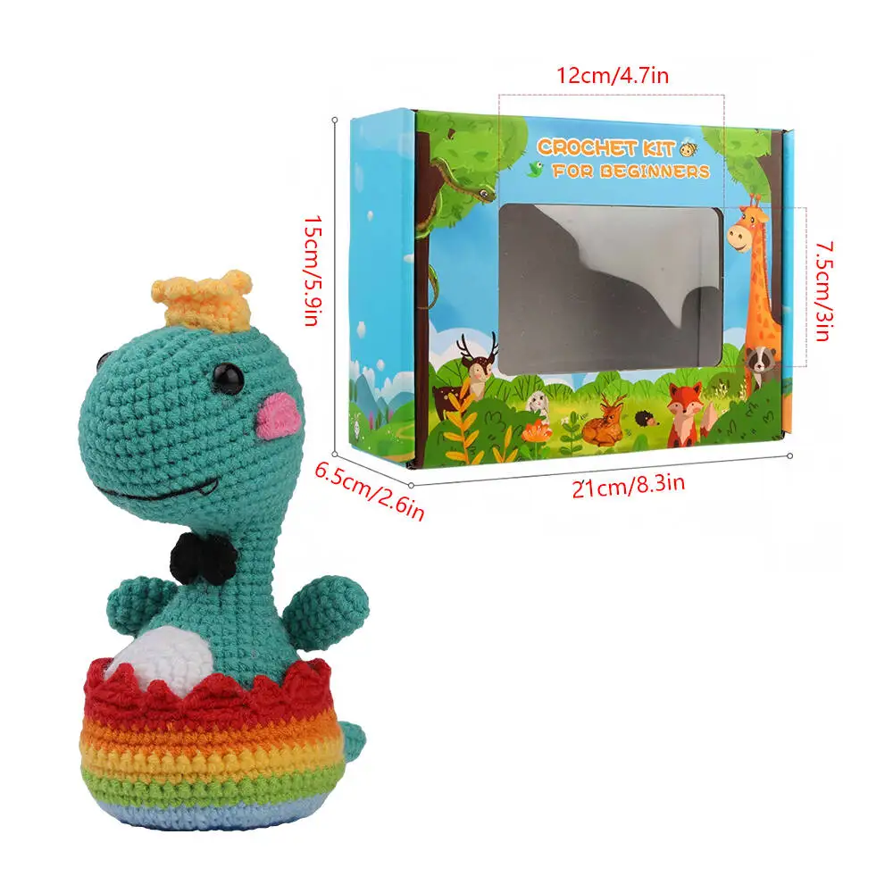 Dinosaur Pattern Crochet Material Kit Contains English Instructions, Step-By-Step Video Tutorials, A Full Starter Set Containing