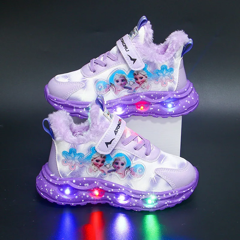 أحذية أطفال كاجوال مصباح ليد إلسا الأميرة المجمدة بولي Leather جلد الخريف احذية الجري للأطفال المضادة للانزلاق الأرجواني الوردي حجم 22-34 #4