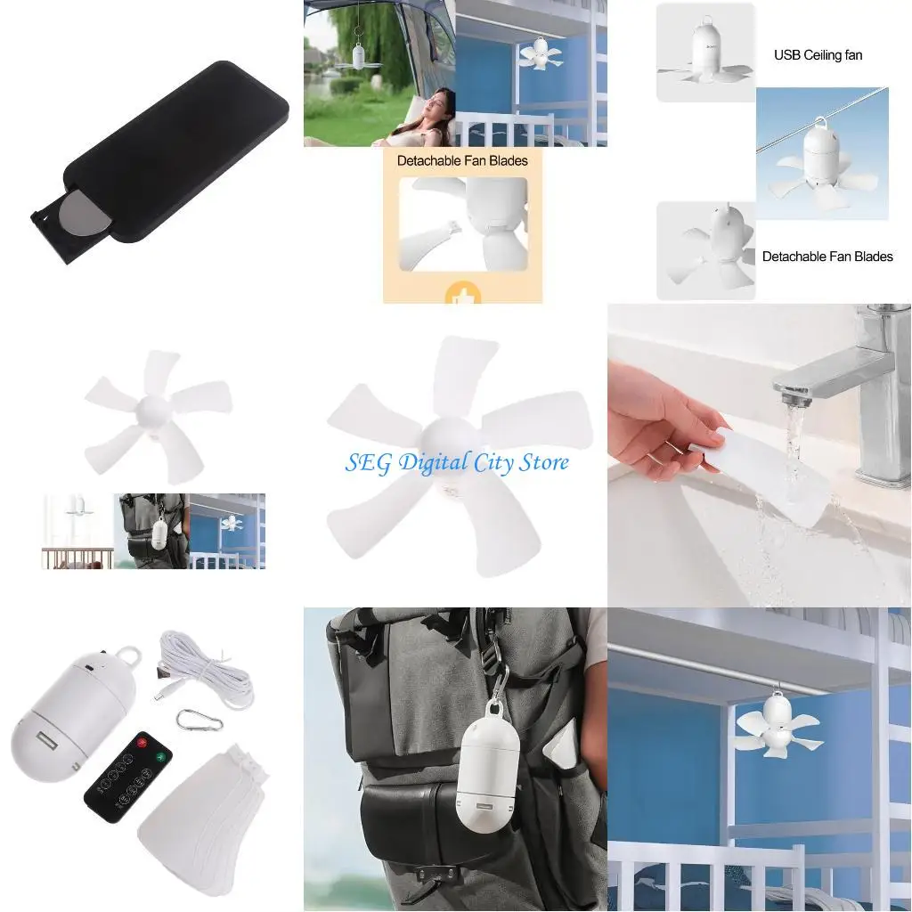 

U75B 10.6in Usb Electric Fan 4000mA for Camping Tent Dormitory Hanging Remote Control